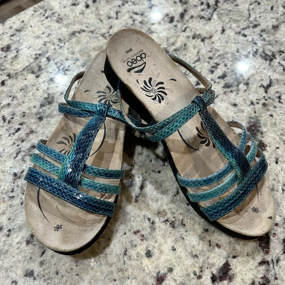 Abeo Caryse Women's Blue Snake Animal Print Sandal‎ Shoe Summer 8
